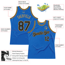 Load image into Gallery viewer, Custom Blue Black-Old Gold Authentic Throwback Basketball Jersey
