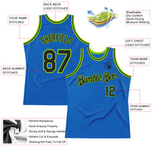 Load image into Gallery viewer, Custom Blue Black-Neon Green Authentic Throwback Basketball Jersey