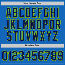 Load image into Gallery viewer, Custom Blue Navy-Neon Green Authentic Throwback Basketball Jersey