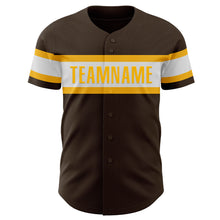 Load image into Gallery viewer, Custom Brown White-Gold Authentic Baseball Jersey