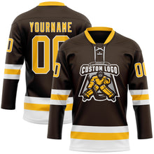 Load image into Gallery viewer, Custom Brown Gold-White Hockey Lace Neck Jersey