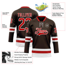 Load image into Gallery viewer, Custom Brown Red-White Hockey Lace Neck Jersey