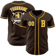 Load image into Gallery viewer, Custom Brown Gold-White Authentic Baseball Jersey