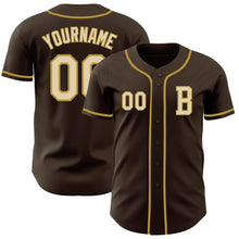 Load image into Gallery viewer, Custom Brown Cream-Old Gold Authentic Baseball Jersey