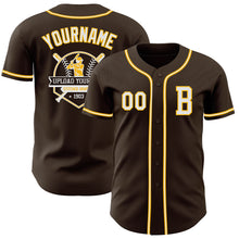 Load image into Gallery viewer, Custom Brown White-Gold Authentic Baseball Jersey
