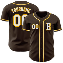 Load image into Gallery viewer, Custom Brown White-Gold Authentic Baseball Jersey
