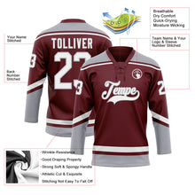 Load image into Gallery viewer, Custom Burgundy White-Gray Hockey Lace Neck Jersey