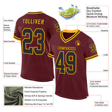 Load image into Gallery viewer, Custom Burgundy Black-Gold Mesh Authentic Throwback Football Jersey