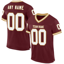 Load image into Gallery viewer, Custom Burgundy White-Old Gold Mesh Authentic Throwback Football Jersey