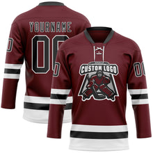 Load image into Gallery viewer, Custom Burgundy Black-White Hockey Lace Neck Jersey