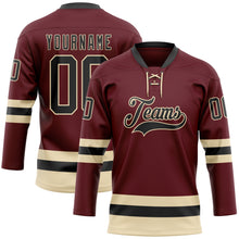 Load image into Gallery viewer, Custom Burgundy Black-Cream Hockey Lace Neck Jersey