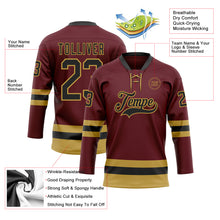 Load image into Gallery viewer, Custom Burgundy Black-Old Gold Hockey Lace Neck Jersey