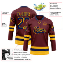 Load image into Gallery viewer, Custom Burgundy Navy-Gold Hockey Lace Neck Jersey