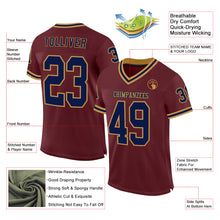 Load image into Gallery viewer, Custom Burgundy Navy-Old Gold Mesh Authentic Throwback Football Jersey