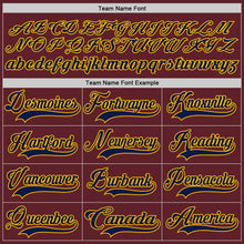 Load image into Gallery viewer, Custom Burgundy Navy-Gold Hockey Jersey