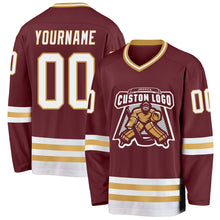 Load image into Gallery viewer, Custom Burgundy White-Old Gold Hockey Jersey