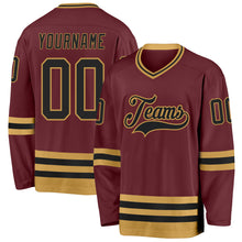 Load image into Gallery viewer, Custom Burgundy Black-Old Gold Hockey Jersey