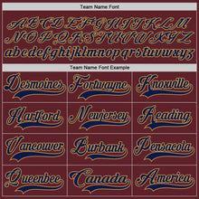 Load image into Gallery viewer, Custom Burgundy Navy-Old Gold Hockey Jersey