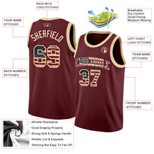 Load image into Gallery viewer, Custom Burgundy Vintage USA Flag-Cream Authentic Basketball Jersey