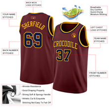 Load image into Gallery viewer, Custom Burgundy Navy-Gold Authentic Basketball Jersey