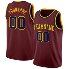 Load image into Gallery viewer, Custom Burgundy Navy-Gold Authentic Basketball Jersey
