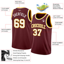 Load image into Gallery viewer, Custom Burgundy White-Gold Authentic Basketball Jersey