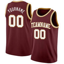 Load image into Gallery viewer, Custom Burgundy White-Old Gold Authentic Basketball Jersey