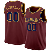 Load image into Gallery viewer, Custom Burgundy Navy-Old Gold Authentic Basketball Jersey