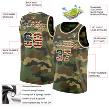 Load image into Gallery viewer, Custom Camo Vintage USA Flag Cream-Black Authentic Salute To Service Basketball Jersey