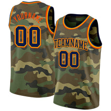 Load image into Gallery viewer, Custom Camo Navy Gold-Orange Authentic Salute To Service Basketball Jersey