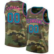 Load image into Gallery viewer, Custom Camo Teal Black-Pink Authentic Salute To Service Basketball Jersey