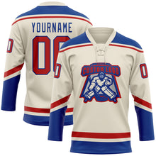 Load image into Gallery viewer, Custom Cream Red-Royal Hockey Lace Neck Jersey