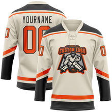 Load image into Gallery viewer, Custom Cream Orange-Black Hockey Lace Neck Jersey