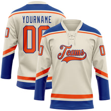 Load image into Gallery viewer, Custom Cream Orange-Royal Hockey Lace Neck Jersey