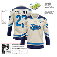 Load image into Gallery viewer, Custom Cream Blue-Navy Hockey Lace Neck Jersey