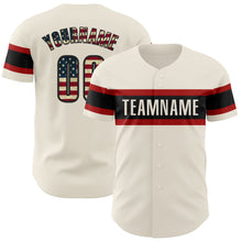Load image into Gallery viewer, Custom Cream Vintage USA Flag Black-Red Authentic Baseball Jersey