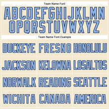 Load image into Gallery viewer, Custom Cream Light Blue-Navy Mesh Authentic Throwback Baseball Jersey