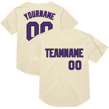 Load image into Gallery viewer, Custom Cream Purple-Black Mesh Authentic Throwback Baseball Jersey