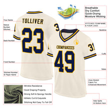 Load image into Gallery viewer, Custom Cream Navy-Gold Mesh Authentic Throwback Football Jersey
