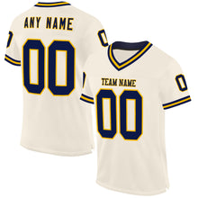 Load image into Gallery viewer, Custom Cream Navy-Gold Mesh Authentic Throwback Football Jersey