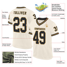 Load image into Gallery viewer, Custom Cream Black-Old Gold Mesh Authentic Throwback Football Jersey