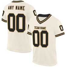 Load image into Gallery viewer, Custom Cream Black-Old Gold Mesh Authentic Throwback Football Jersey