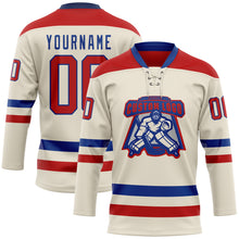 Load image into Gallery viewer, Custom Cream Red-Royal Hockey Lace Neck Jersey