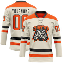 Load image into Gallery viewer, Custom Cream Orange-Black Hockey Lace Neck Jersey
