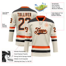 Load image into Gallery viewer, Custom Cream Black-Orange Hockey Lace Neck Jersey
