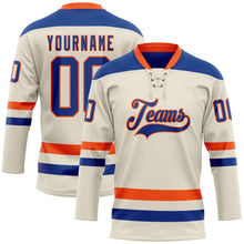 Load image into Gallery viewer, Custom Cream Royal-Orange Hockey Lace Neck Jersey