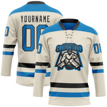 Load image into Gallery viewer, Custom Cream Blue-Black Hockey Lace Neck Jersey