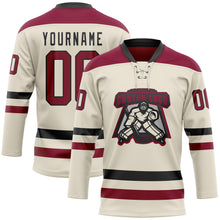 Load image into Gallery viewer, Custom Cream Maroon-Black Hockey Lace Neck Jersey