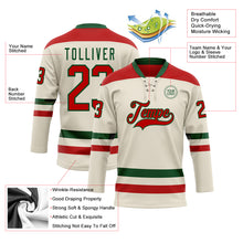 Load image into Gallery viewer, Custom Cream Red-Green Hockey Lace Neck Jersey