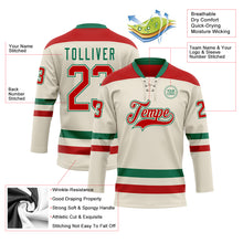 Load image into Gallery viewer, Custom Cream Red-Kelly Green Hockey Lace Neck Jersey